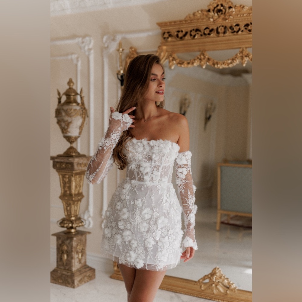 Floral 3D Appliqué Mini Bridal Dress